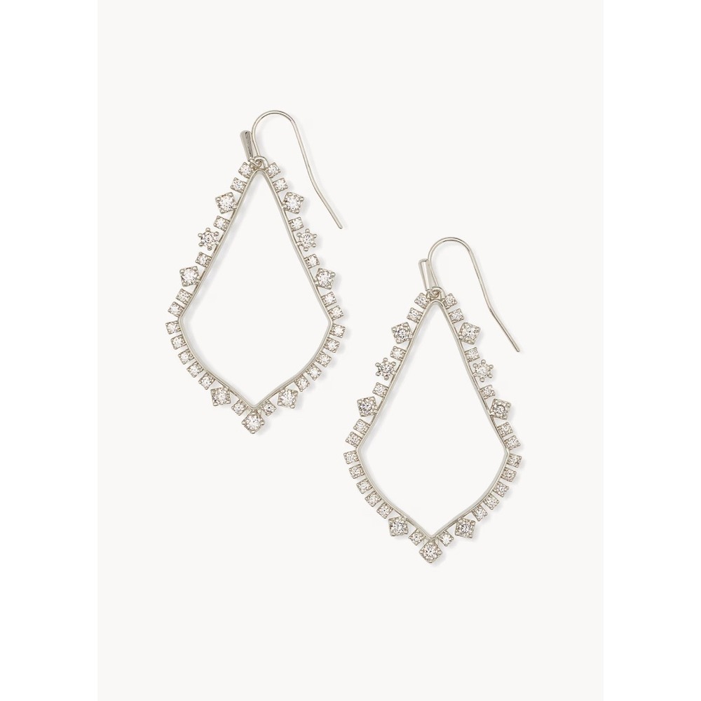 Kendra Scott Sophee Crystal Drop Earrings Silver Rhodium Plated White Crystals - Picture 2 of 5
